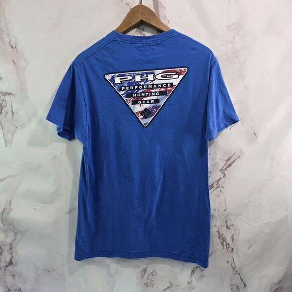 Columbia PHG T Shirt Mens Medium Blue Tee Crew Neck Flag Red White - Picture 1 of 10